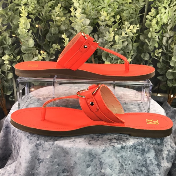 🧡NY&C Bright Orange🧡 Dressy & Decorative Thong Sandals Women’s 10M☀️Like NEW☀️ - Picture 8 of 11